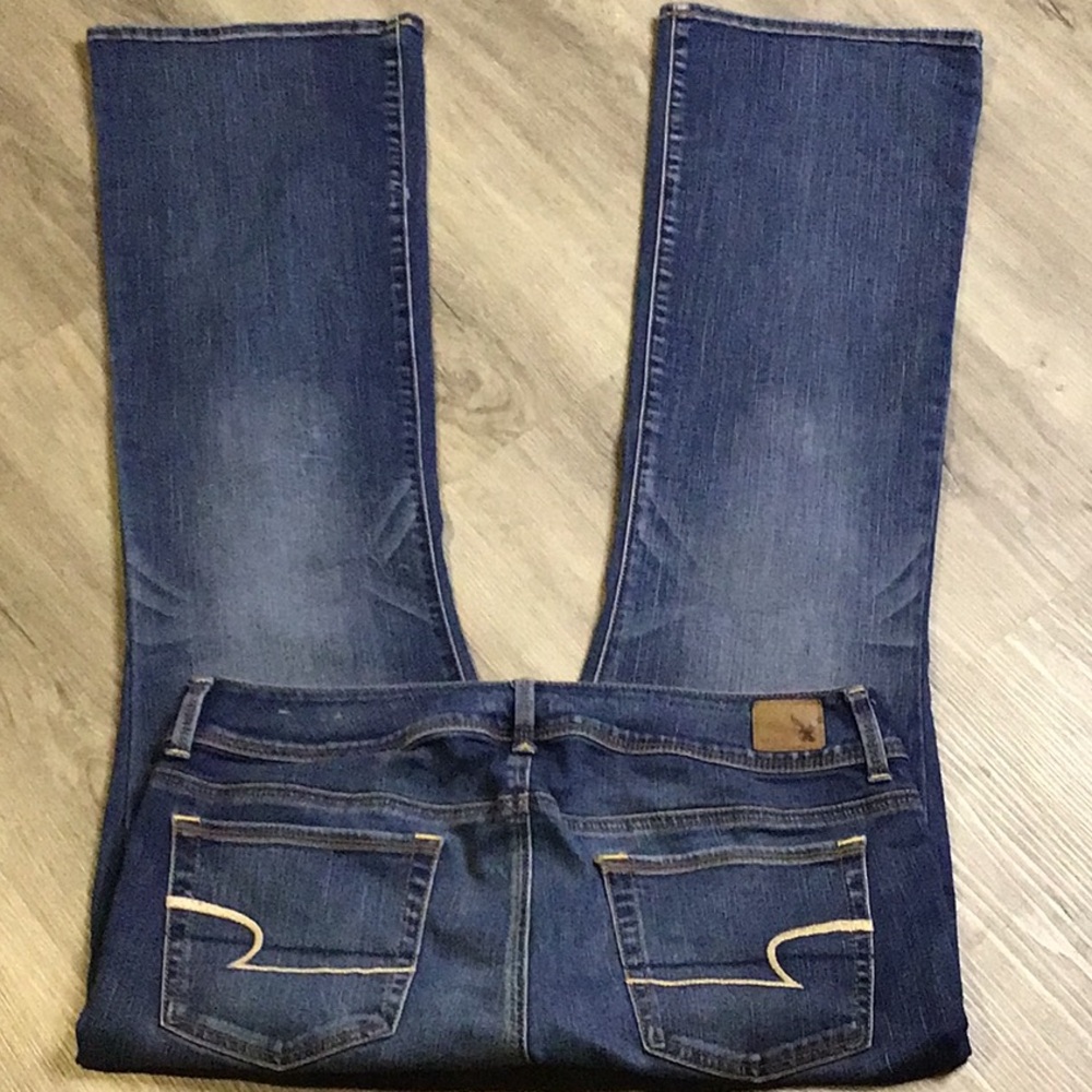 ♡ American Eagle Mid Rise Kick Boot Super Stretch Womans Size 14 Jeans 900 - Picture 4 of 8